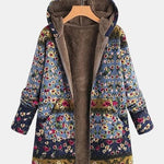 Elena Boho-Sherpa Hoodie with Floral Pattern