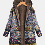 Elena Boho-Sherpa Hoodie with Floral Pattern