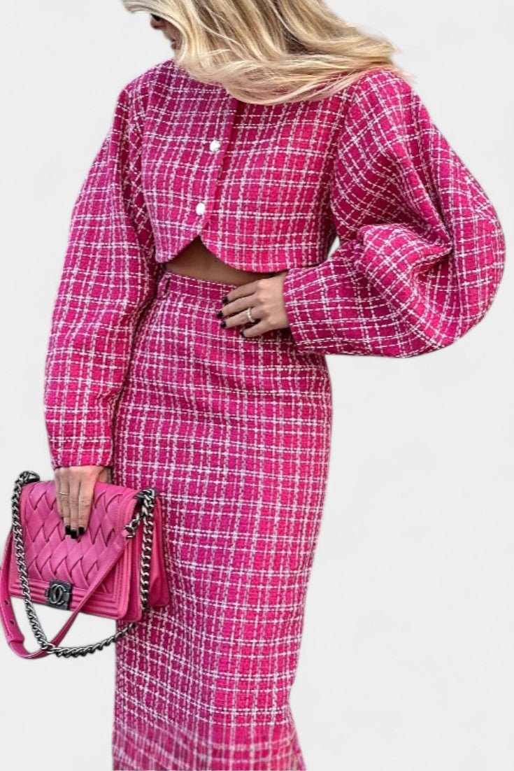 Ella, Pink Checked Jacket & Maxi Skirt Set