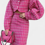 Ella, Pink Checked Jacket & Maxi Skirt Set