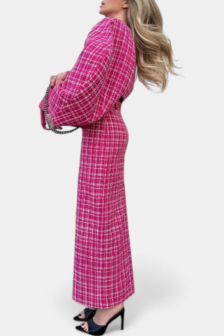 Ella, Pink Checked Jacket & Maxi Skirt Set