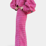 Ella, Pink Checked Jacket & Maxi Skirt Set