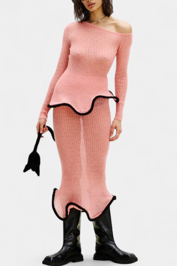 Emma, Fitted Knitted Top & Maxi Skirt Set