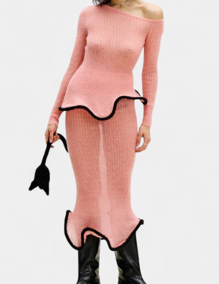 Emma, Fitted Knitted Top & Maxi Skirt Set