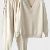 Pippa, V-Neck Knitted Jumper & Trousers Set