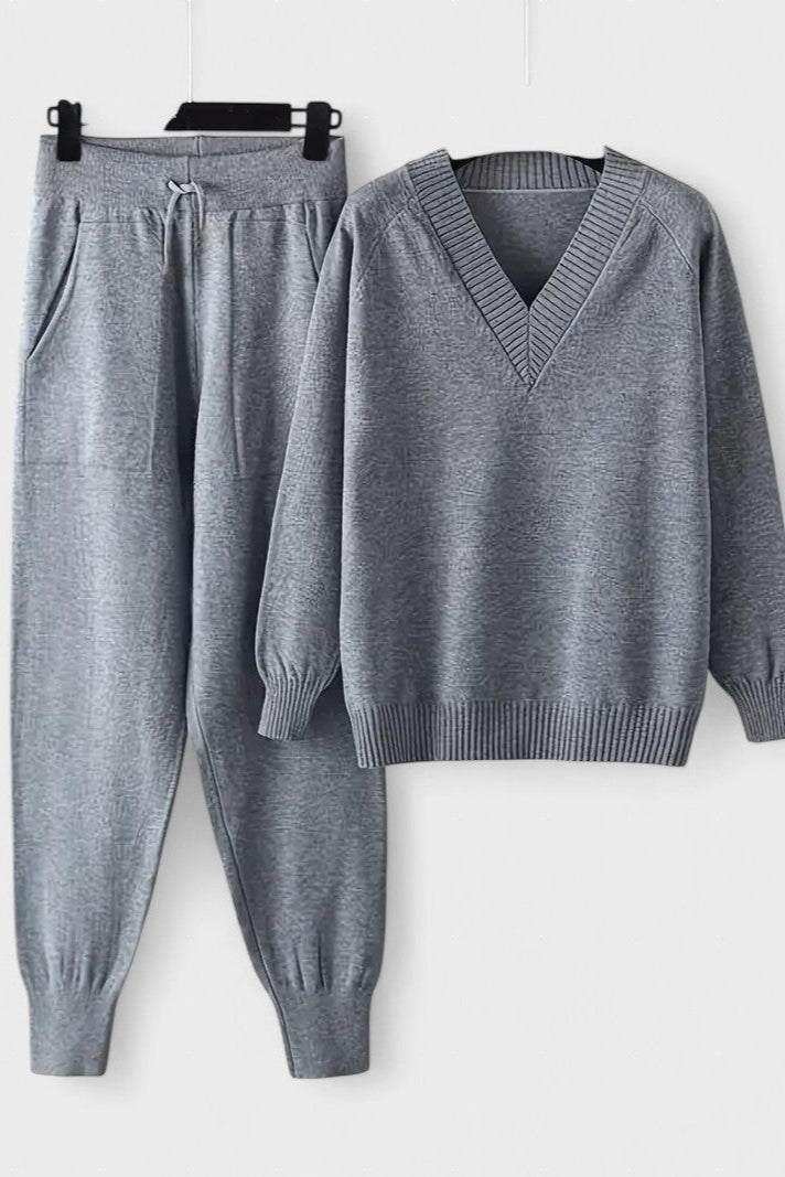 Pippa, V-Neck Knitted Jumper & Trousers Set