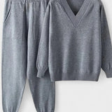 Pippa, V-Neck Knitted Jumper & Trousers Set