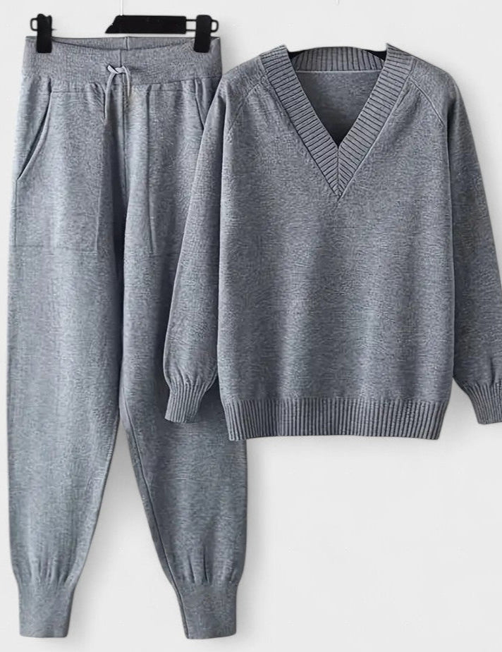 Pippa, V-Neck Knitted Jumper & Trousers Set