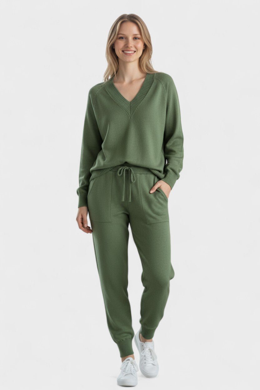Pippa, V-Neck Knitted Jumper & Trousers Set