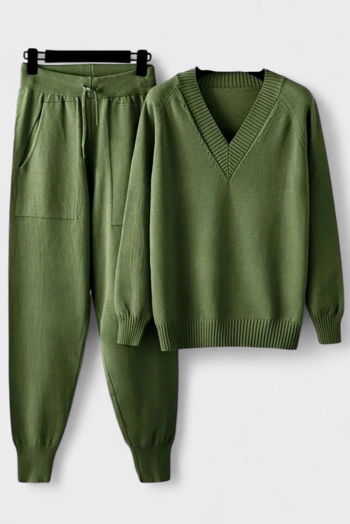 Pippa, V-Neck Knitted Jumper & Trousers Set