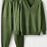 Pippa, V-Neck Knitted Jumper & Trousers Set