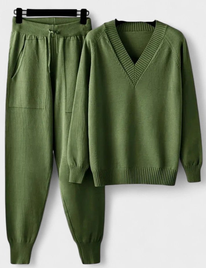 Pippa, V-Neck Knitted Jumper & Trousers Set