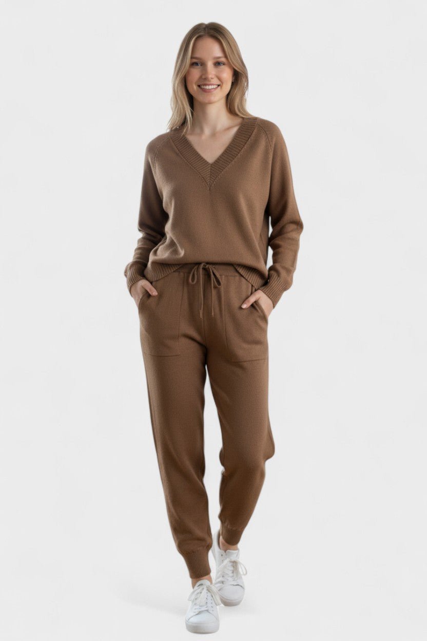 Pippa, V-Neck Knitted Jumper & Trousers Set