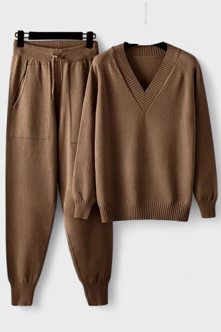 Pippa, V-Neck Knitted Jumper & Trousers Set