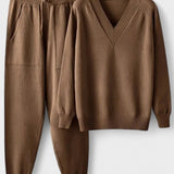 Pippa, V-Neck Knitted Jumper & Trousers Set