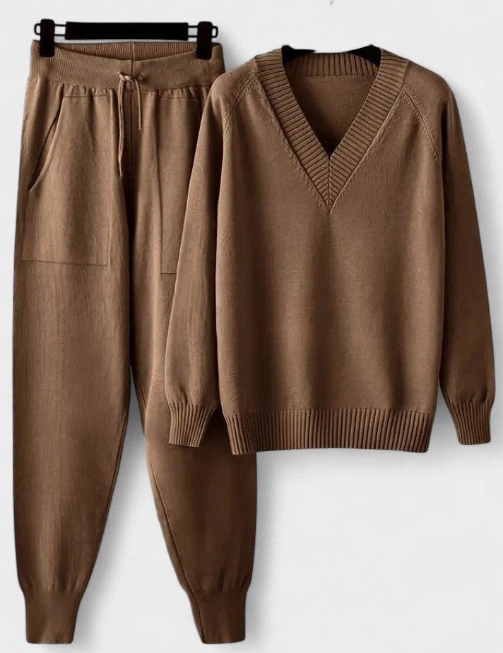 Pippa, V-Neck Knitted Jumper & Trousers Set