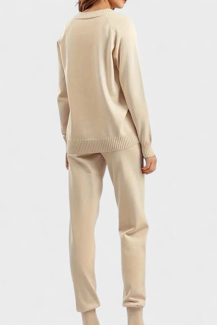 Pippa, V-Neck Knitted Jumper & Trousers Set