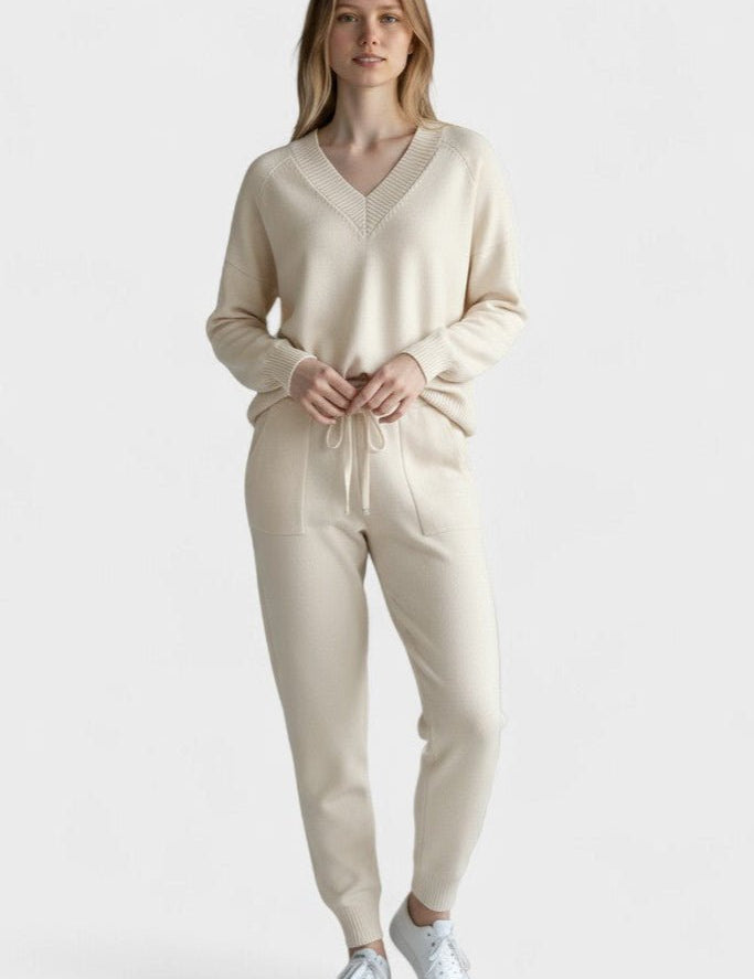 Pippa, V-Neck Knitted Jumper & Trousers Set