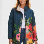 Flora Navy Quilted Jacket with Floral Motif