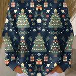 Ida Christmas Jumper in Dark Blue with Fir Trees