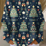 Ida Christmas Jumper in Dark Blue with Fir Trees