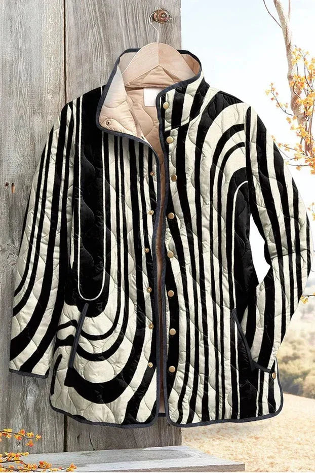 Freda Black and White Quilted Jacket with Graphic Print - view 2
