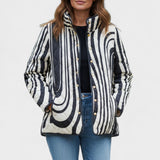 Freda Black and White Quilted Jacket with Graphic Print