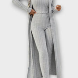Freda, Ribbed Jumpsuit with Longline Cardigan