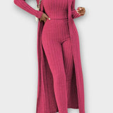 Freda, Ribbed Jumpsuit with Longline Cardigan