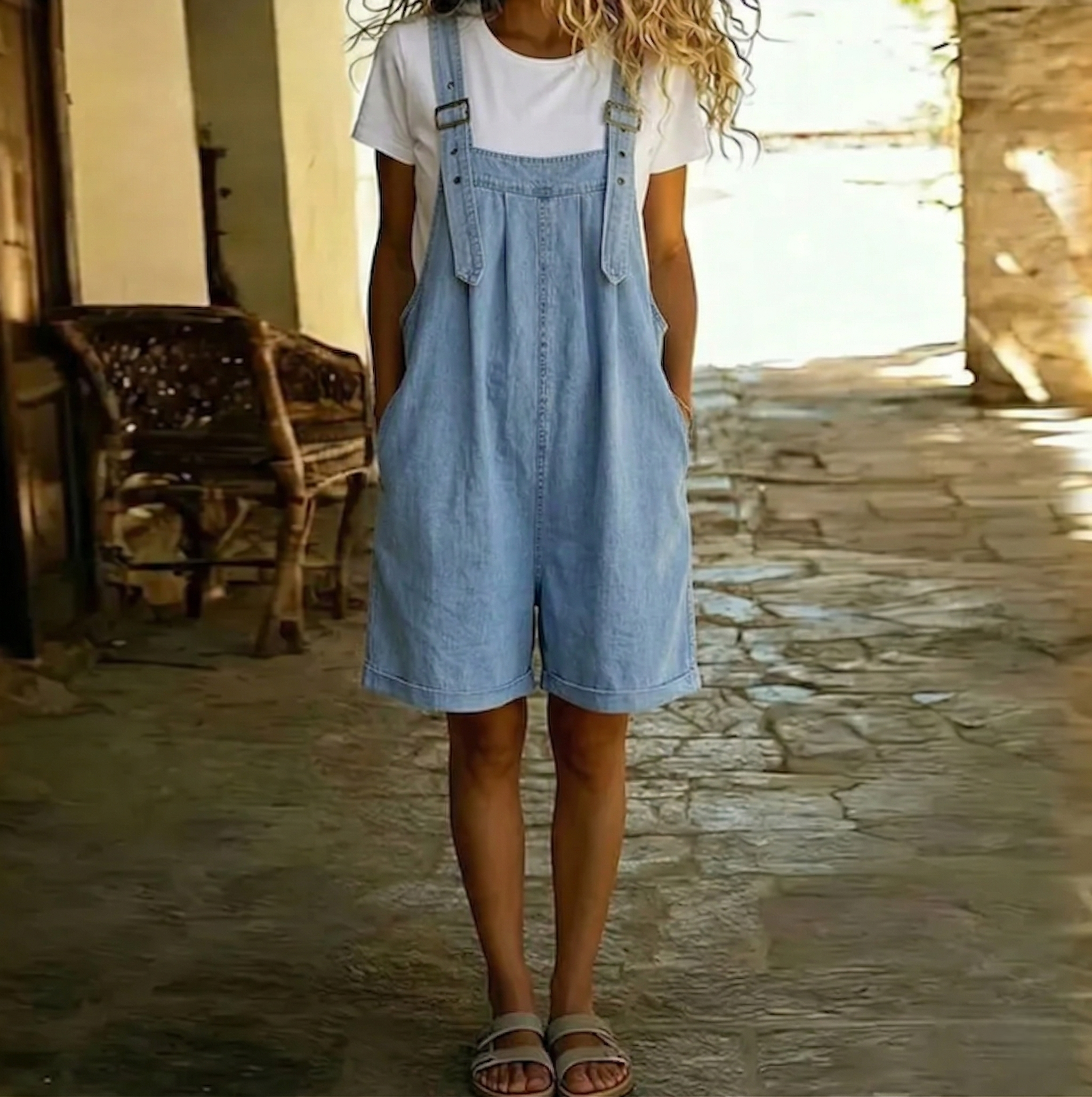 Charlotte Short Denim Jumpsuit with Soft Cotton Feel - view 2