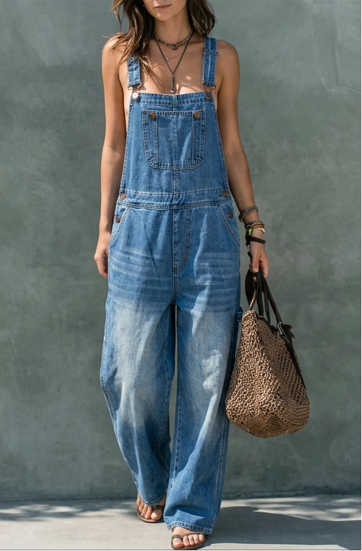 Phoebe Elasticated-Waist Denim Dungarees - view 3
