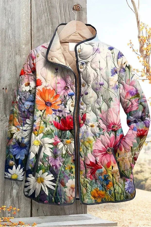 Hester Quilted Jacket with Colourful Meadow Flowers - view 2