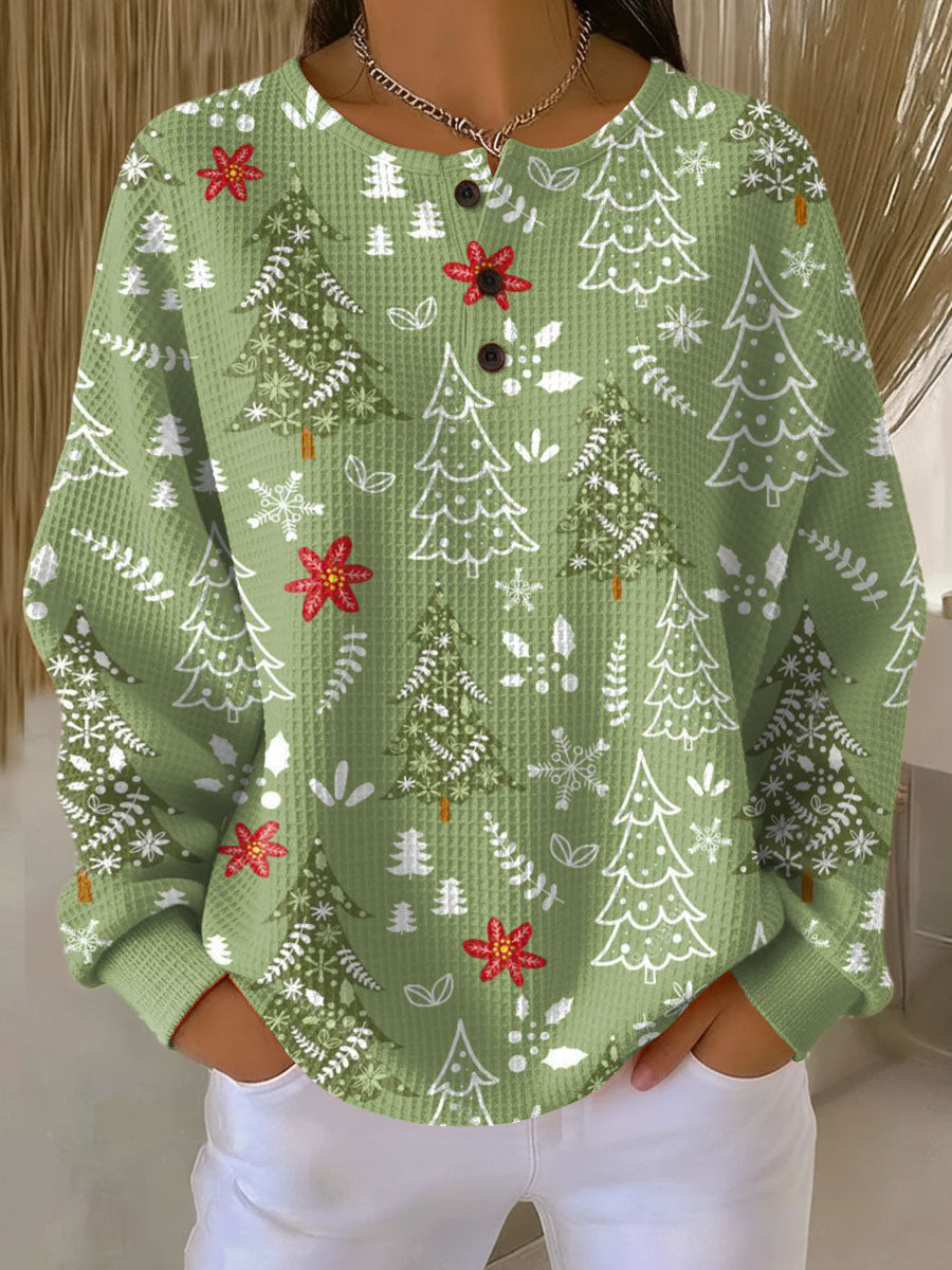 Heidi Christmas Jumper in Green with Fir Trees