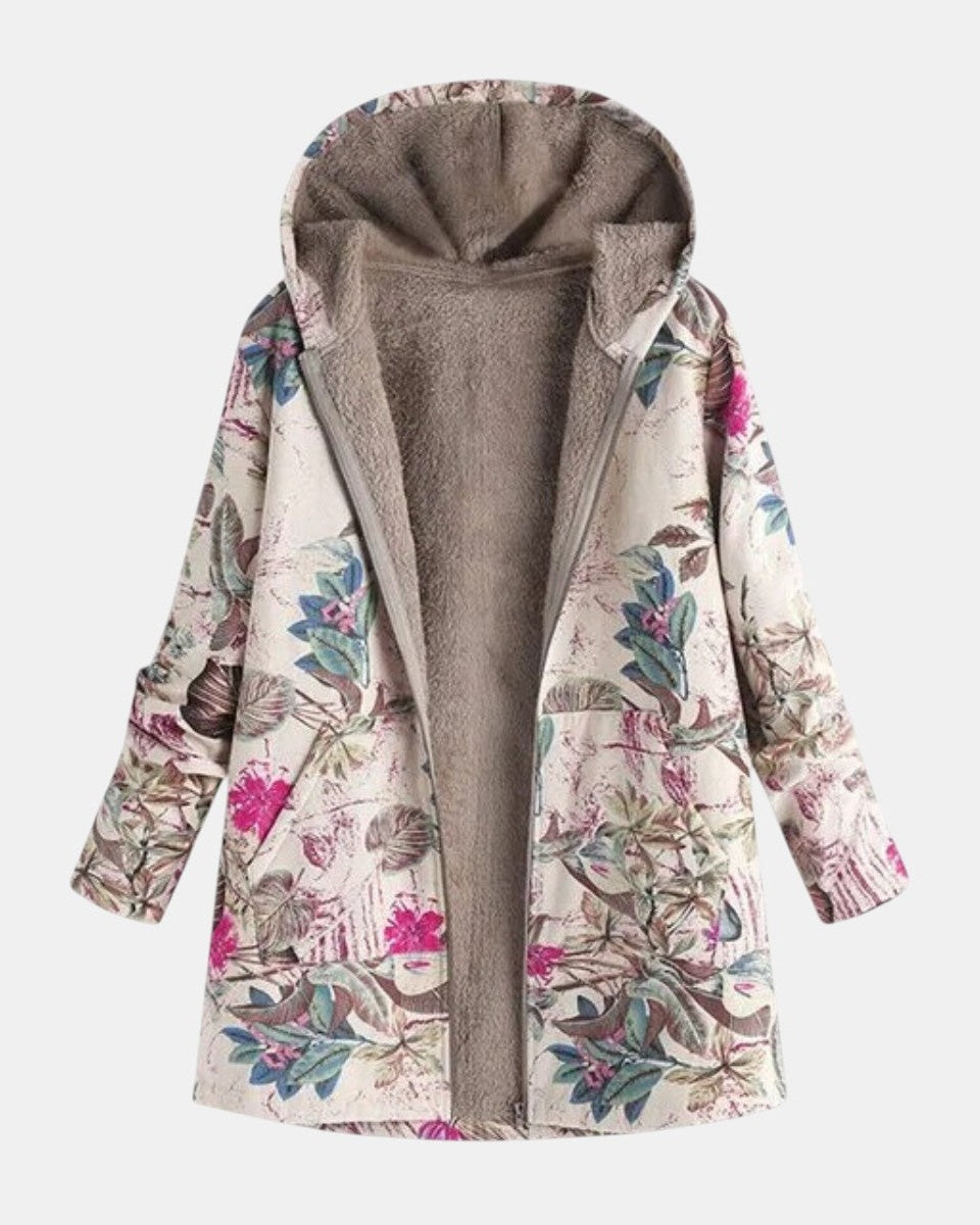 Ivy Pastel Coloured Fleece Jacket with Botanical Pattern - view 2