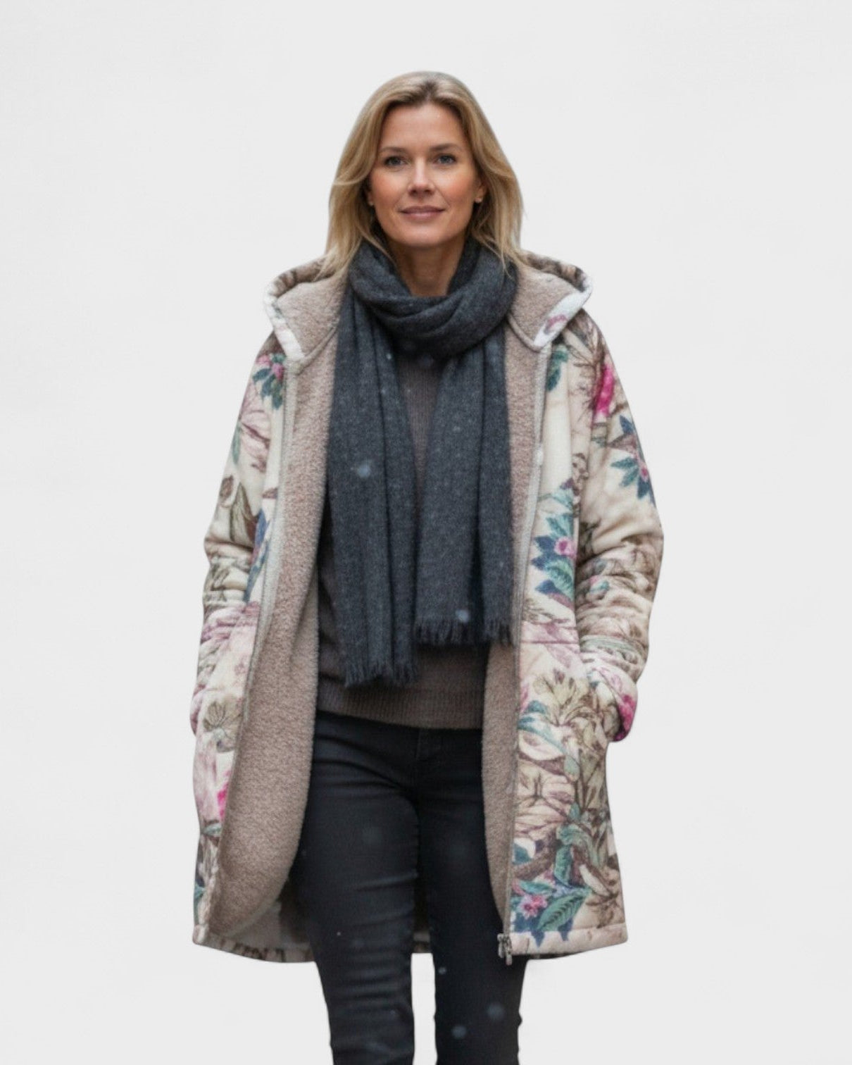 Ivy Pastel Coloured Fleece Jacket with Botanical Pattern