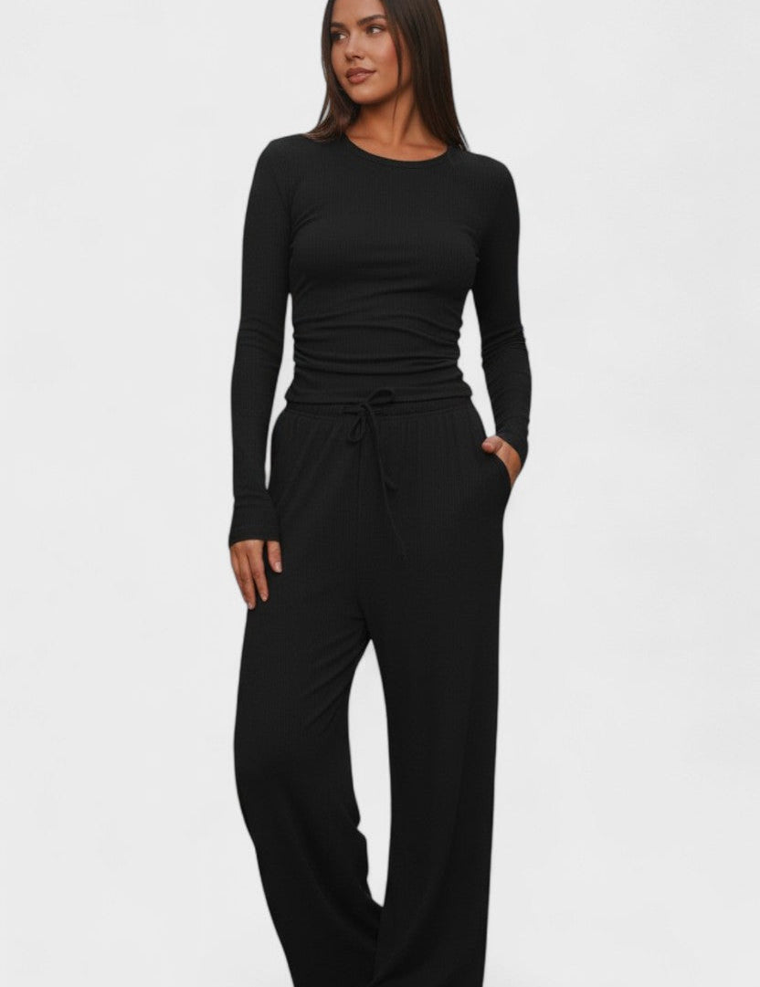 Janice, Long-Sleeve Top & Wide-Leg Trousers Set