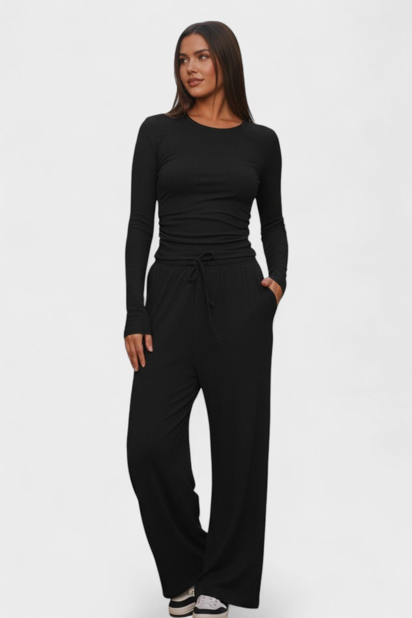 Janice, Long-Sleeve Top & Wide-Leg Trousers Set