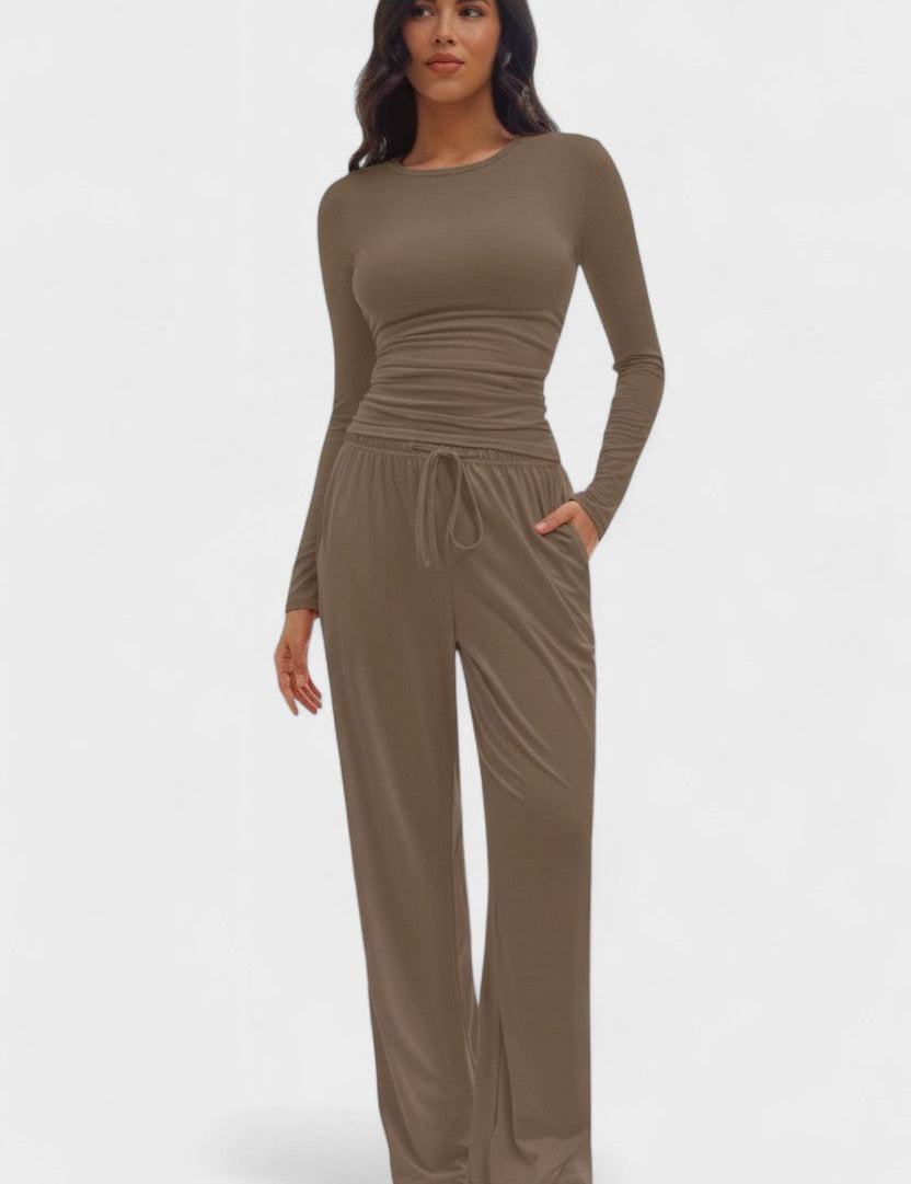Janice, Long-Sleeve Top & Wide-Leg Trousers Set