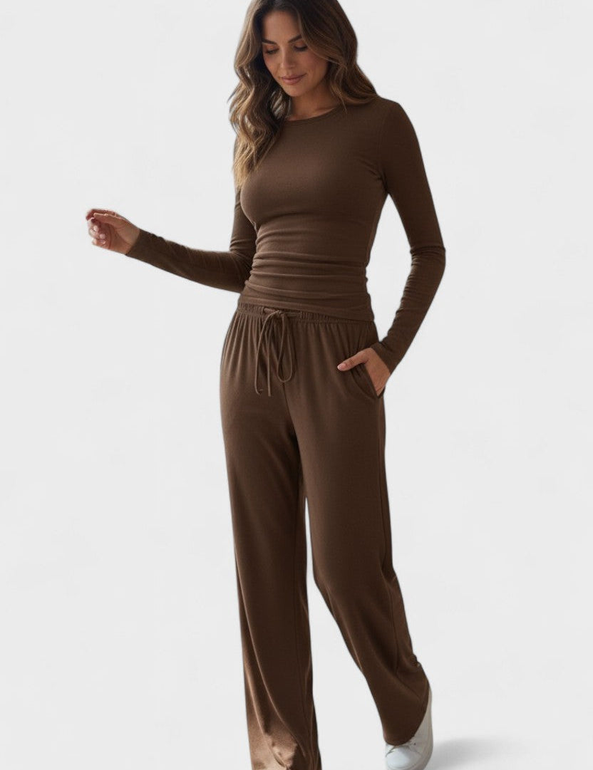 Janice, Long-Sleeve Top & Wide-Leg Trousers Set