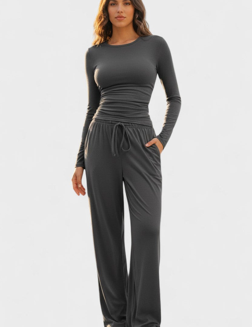 Janice, Long-Sleeve Top & Wide-Leg Trousers Set