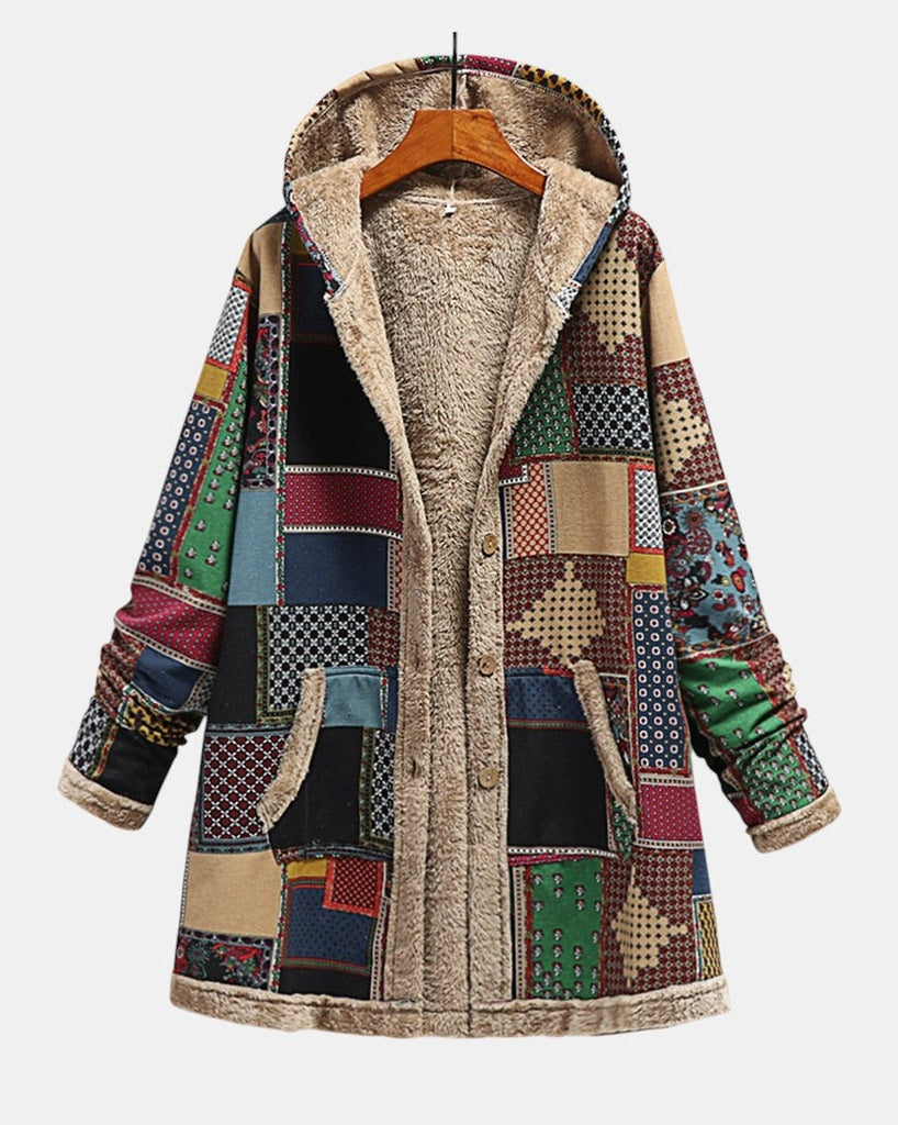 Autumn Cosy Patchwork Hoodie in Earth Tones
