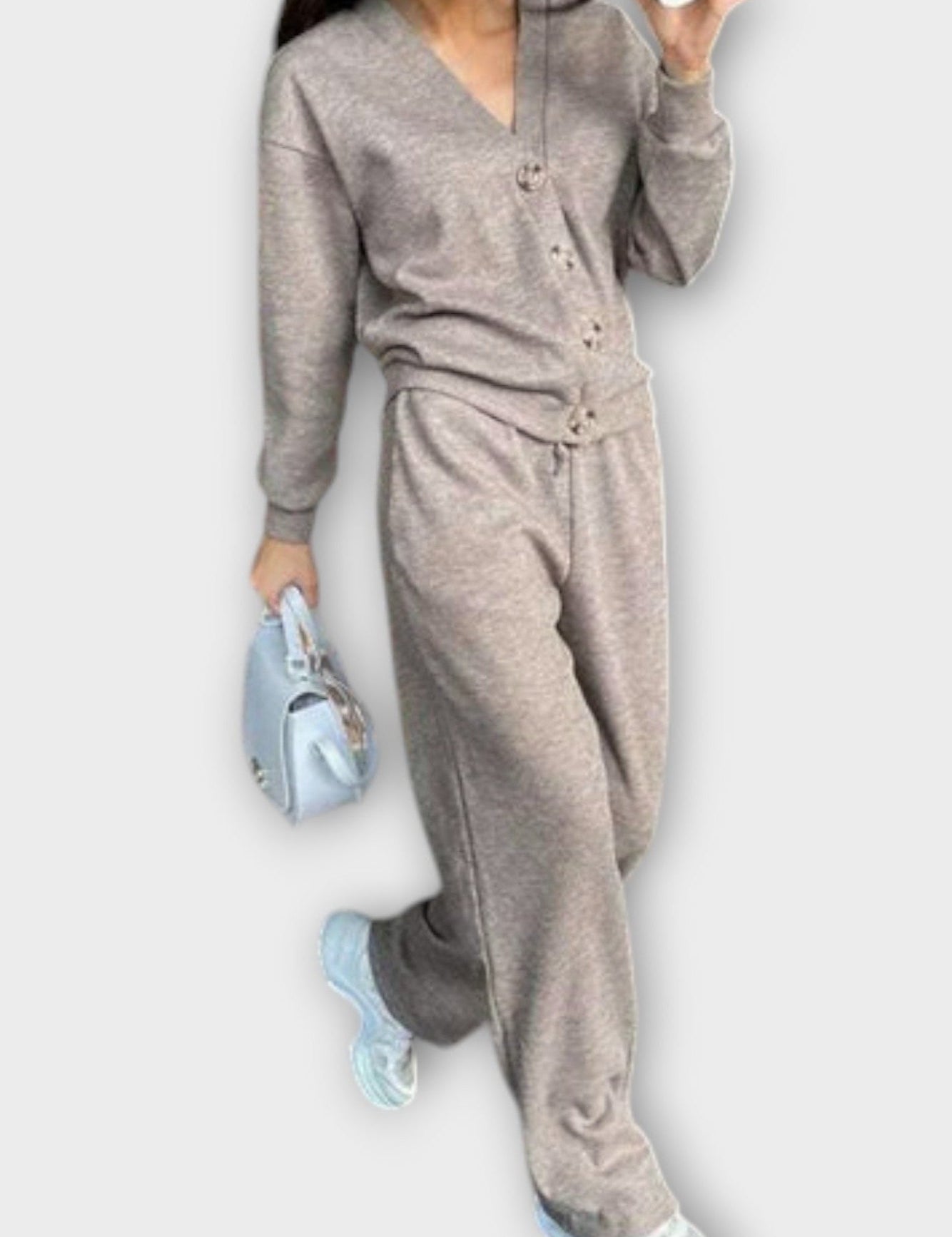 Joanne, Buttoned Cardigan & Trousers Set
