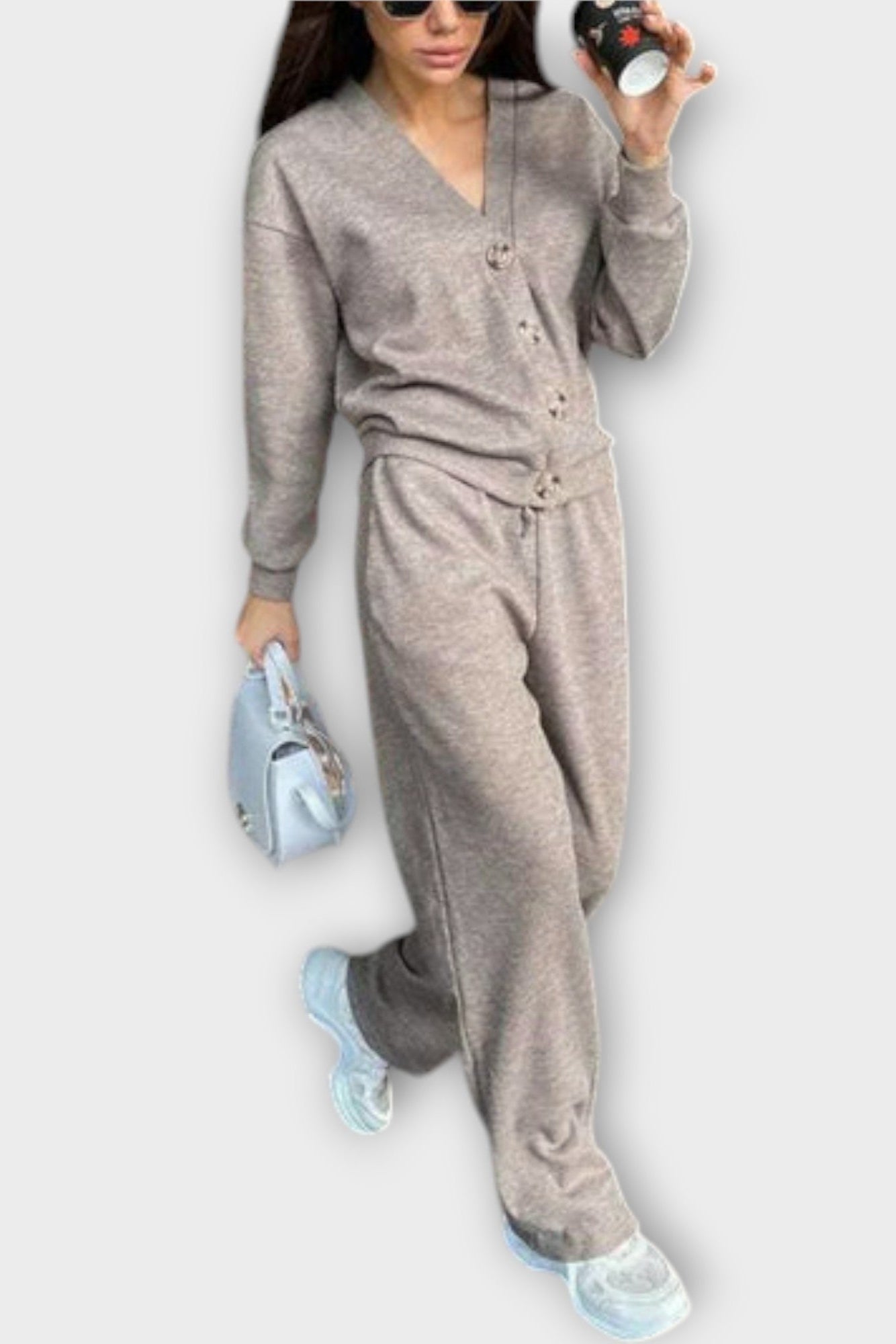 Joanne, Buttoned Cardigan & Trousers Set