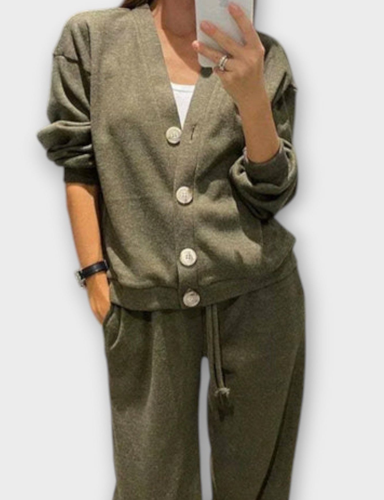 Joanne, Buttoned Cardigan & Trousers Set