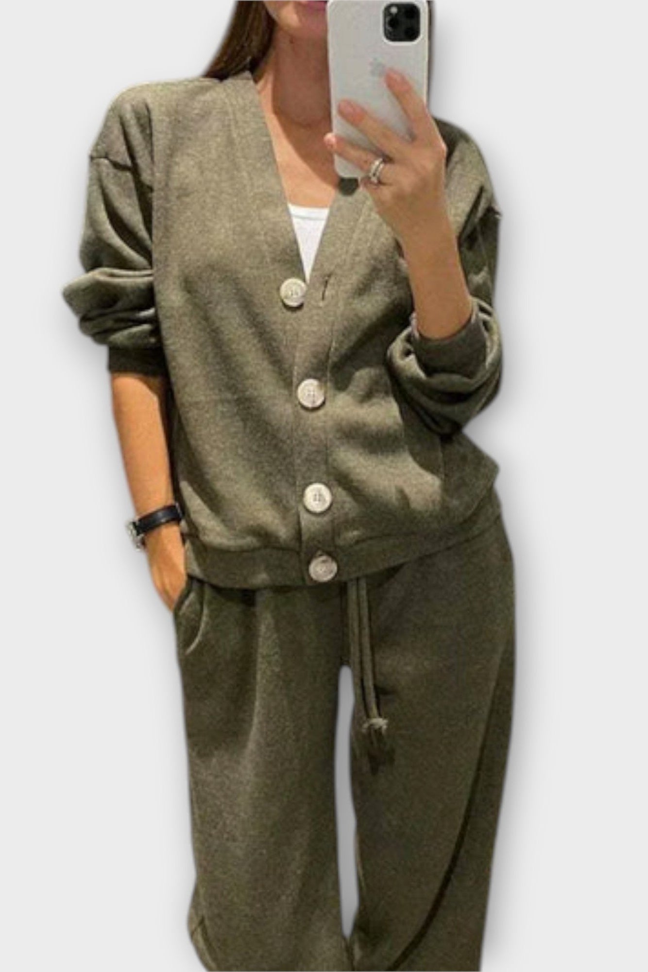Joanne, Buttoned Cardigan & Trousers Set