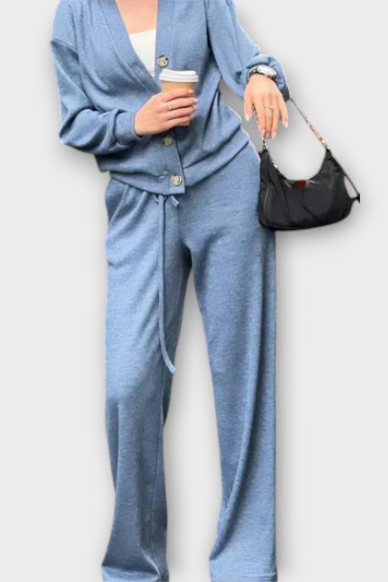 Joanne, Buttoned Cardigan & Trousers Set