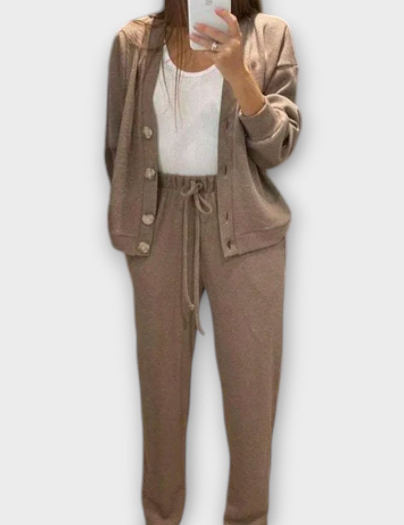 Joanne, Buttoned Cardigan & Trousers Set