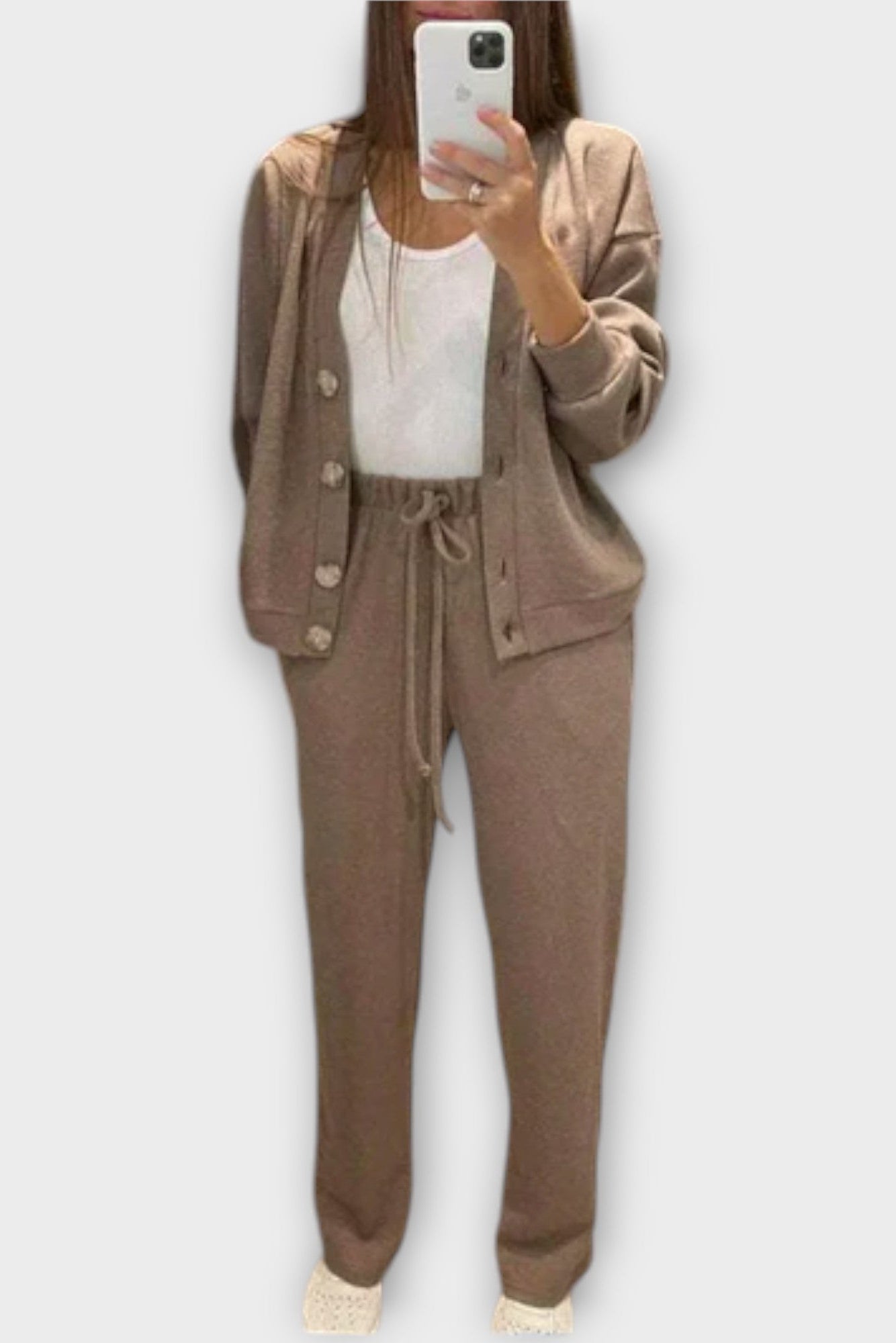 Joanne, Buttoned Cardigan & Trousers Set