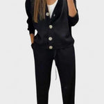 Joanne, Buttoned Cardigan & Trousers Set