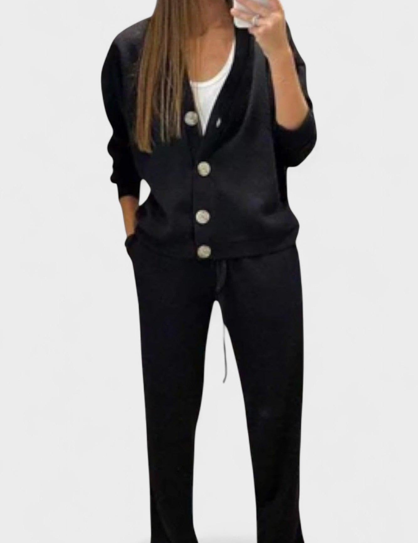 Joanne, Buttoned Cardigan & Trousers Set